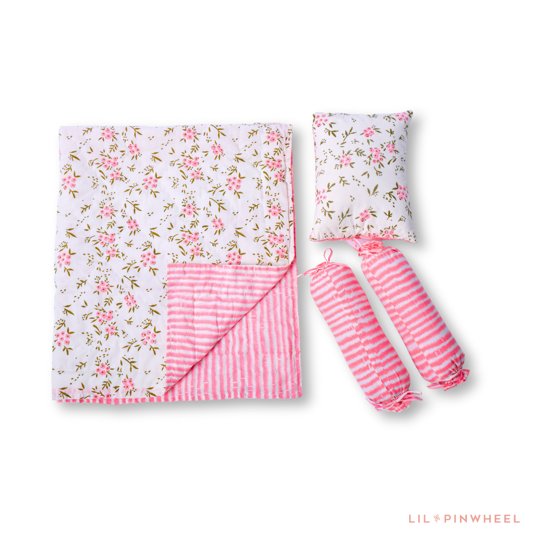 Mini Cot Set with Quilt- Wildflowers Pink