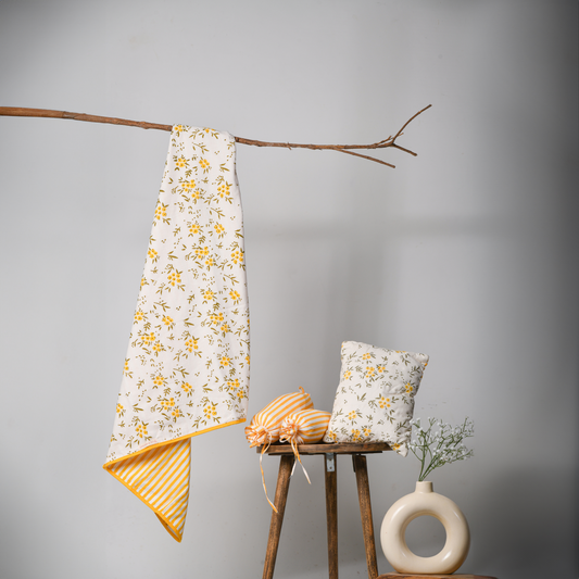 Mini Cot Set with Dohar- Wildflowers Yellow